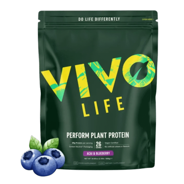 Veganske fermentirane beljakovine z BCAA, kurkumo in prebavnimi encimi, okus akai-borovnica | Vivo life | prašek (988 g)