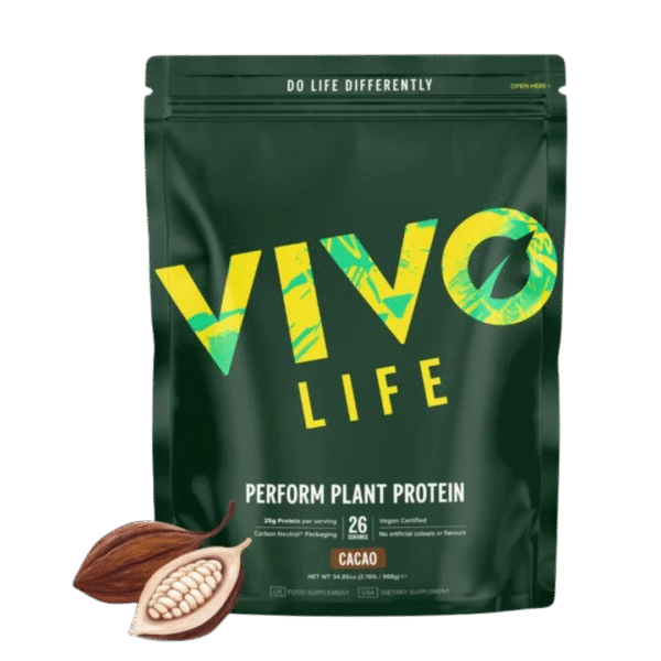 Veganske fermentirane beljakovine z BCAA, kurkumo, Reishi gobo in prebavnimi encimi, okus Kakav | Vivo life | prašek (988 g)